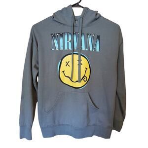 Nirvana Mens Size S Hoodie Sweatshirt Green Smiley Face Logo Band‎ Grunge Punk